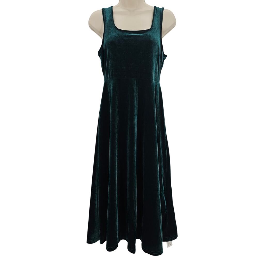 Cupshe Womans size S Velvet Scoop Neck Midi Sleeveless Tank Dress Emerald NEW